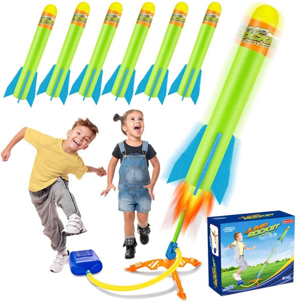 Banvih Toys Rocket Launcher for Kids, Christmas Stocking Stuffers for Ages 3 4 5 6 7 8+ Years Old, Stomp Outdoor Toys Games, Toddler Boys Birthday Gifts, 6 Foam Air Rockets, Launch up to 120+ft