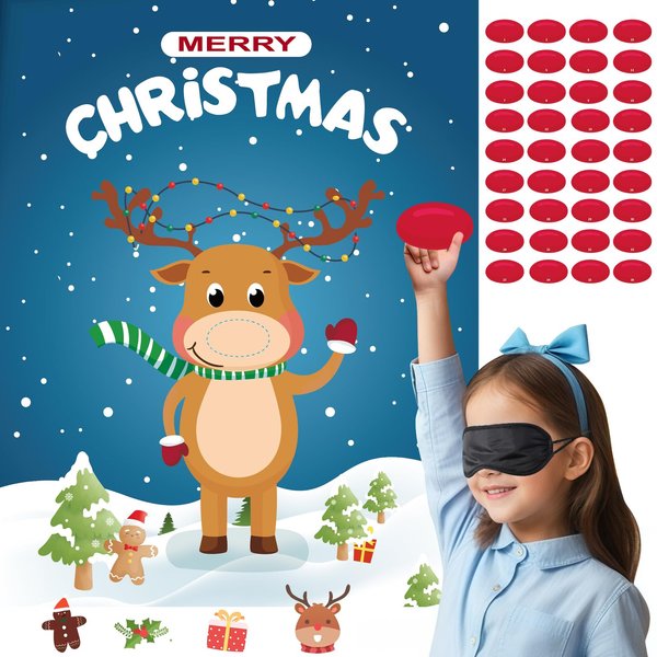 Haunt Couture Christmas Games - Pin The Nose on The Reindeer | Fun for Up to 48 Players | Perfect for Kids | Holiday Party Game