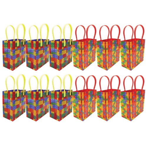 Tiny Mills Building Blocks Brick Party Favor Bags Treat Bags with Handles Birthday Party Goody Bags Candy Bags Pack of 12