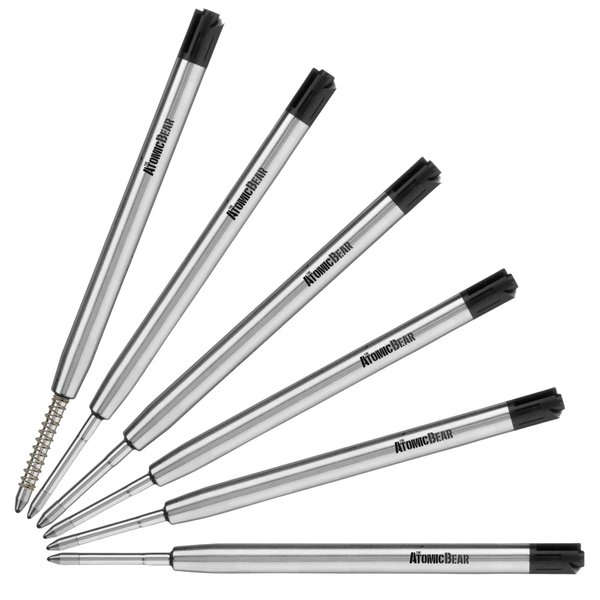 Pen Refills for Ballpoint Pens - 6 Pack of Black Ink Medium Flow Refill Cartridges - Fits Tactical Pens and G2 Parker Ballpoint Pen Type - Smooth Writing with Spare Spring Included