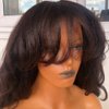 RHEANNA Kinky Yaki Wavy Bang Wig Human Hair 180 Density Brazilian Hair O Scalp Top Yaki Human Hair Wigs With Bangs For Black Women 16inch