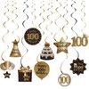 Happy 100th Birthday Party Hanging Swirls Streams Ceiling Decorations, Celebration 100 Foil Hanging Swirls with Cutouts for 100 Years Old Black and Gold Birthday Party Decorations Supplies