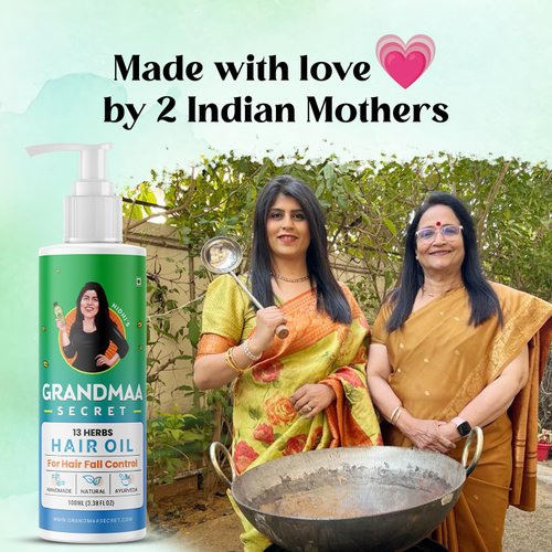 NIDHI’S GRANDMAA SECRET 13 Herbs Hair Oil Handmade Natural Hair Oil With Coconut Oil, Curry Leaves & More Hair Fall Control Oil For Dry Damaged Hair, 100ml