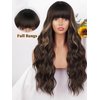 AISI QUEENS Brown Wig with Bangs for Women Long Wavy Hair Wig Brown Highlight Wig Curly Wavy Synthetic Wigs for Girls Daily Party Use
