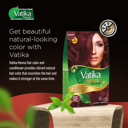 Dabur Henna Hair Color - Burgundy, Henna Hair Dye and Conditioner, 100% Grey Coverage, 6 Sachets (2.11 Ounce Each), Ammonia Free, Semi-Permanent, For Normal Hair, Suitable for Grey Hair