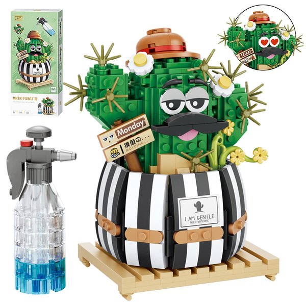 MEIEST Mini Bulbous Cactus Bonsai Building Blocks Set,Creative DIY Unique Decoration Home,Artificial Flowers Bouquet Plant Construction Building Bricks Toy for Kids Adult (Cactus-1)