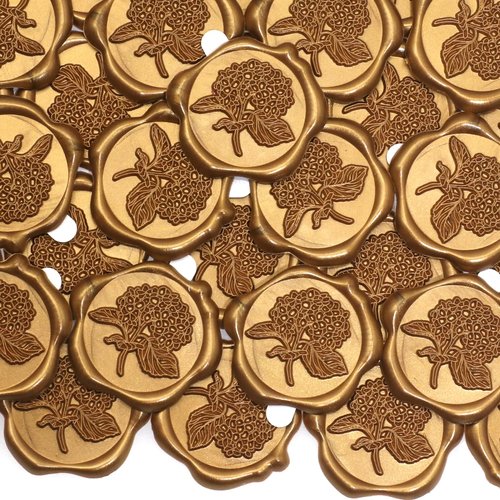 50pcs Hydrangea Wax Seal Stickers, Andotopee Floral Botanical Envelope Seal Stickers, Self-Adhesive Antique Gold Stickers Pre-Made from Real Sealing Wax, Great for Wedding Invitation, Gift Wrapping