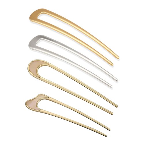 Silver Chinese Metal U Shaped Hair Fork Clip Vintage 2 Prong Updo Chignon Pin Bun Holder Simple Hairpin，Hair Styling Pins，Hair Accessories