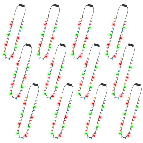 12pcs Christmas Necklace, Light up Christmas Bulb Necklaces Bulk, Colorful Glow Christmas Bulb Necklaces Accessories, 3 Modes Party Favors for Ugly Sweater Xmas New Year Party Supplies Accessories