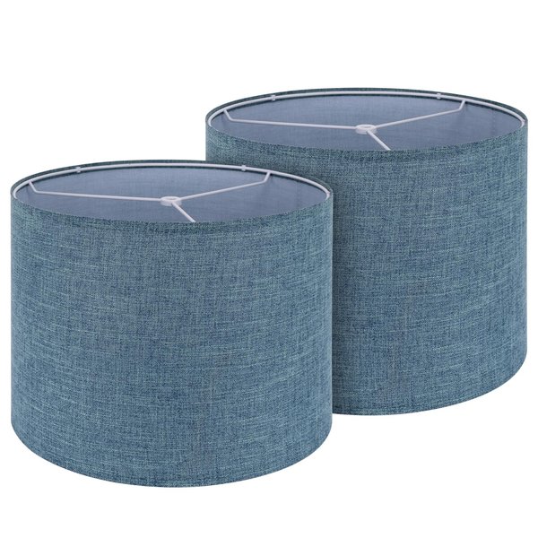 Drum Lamp Shade Set of 2, 13x13x10 inches Easy Assembly Lampshades for Table Lamp, Bedside Lamp, Floor Lamp, Spider Fitter (Blue)…