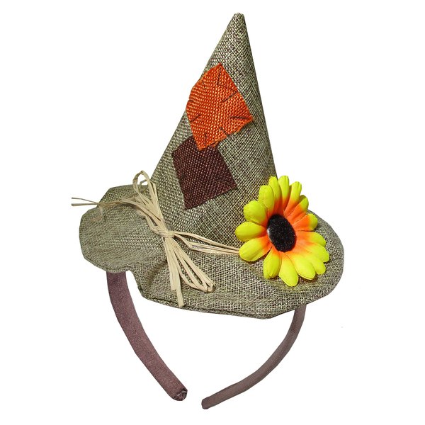 Nicky Bigs Novelties Unisex Adults Mini Scarecrow Hat On Headband Flower Halloween Costume Accessory (Light Brown)