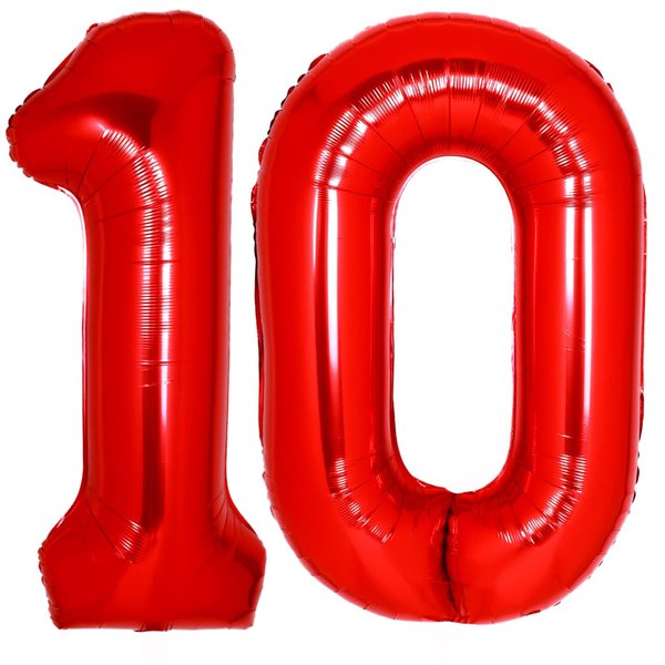40 Inch Giant Red Number 10 Balloon, Helium Mylar Foil Number Balloons for Birthday Party, 10th Birthday Decorations for kids and adults, 10 Year Anniversary Party Decorations Supplies