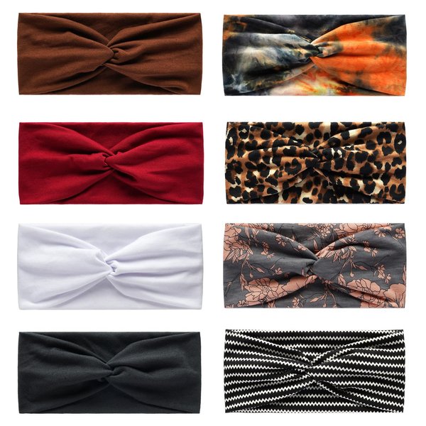 AQOKKA 8 Pack Headbands for Women Girls Vintage Headband Criss Cross Hair Bands Headwraps Non Slip Elastic Hair Accessories