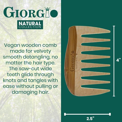 Giorgio GIONAT8 Small Natural Wooden Comb Hair Detangler Wide Tooth Comb for Curly Hair, Bamboo and Beechwood Hair Combs for Thick Hair - Organic Wooden Hair Comb Perfect for Use with Long Thick Hair