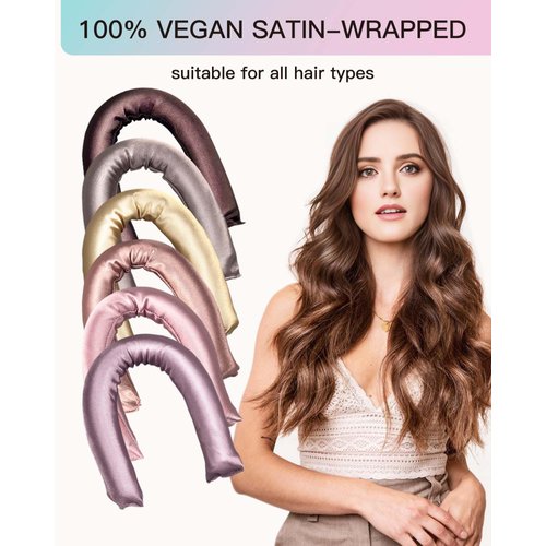 JINNEISYS Heatless Hair Curler, 6PCS Satin Heatless Curling Rod for Long Medium Hair, Flexi Rods for All Hair Types