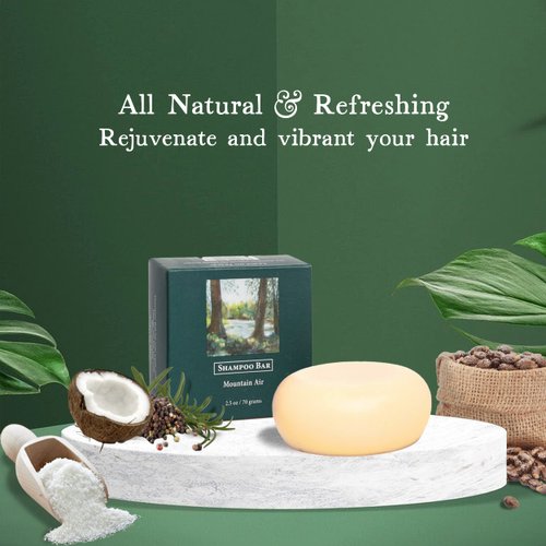 Adirondack Mountain Air Natural Shampoo Bar For Normal & Oily Hair, Essential Oils, Sulfate-Free Plant-Based Vegan & Eco Friendly Solid Hair Cleanser, 2.5 Oz, 70 grams