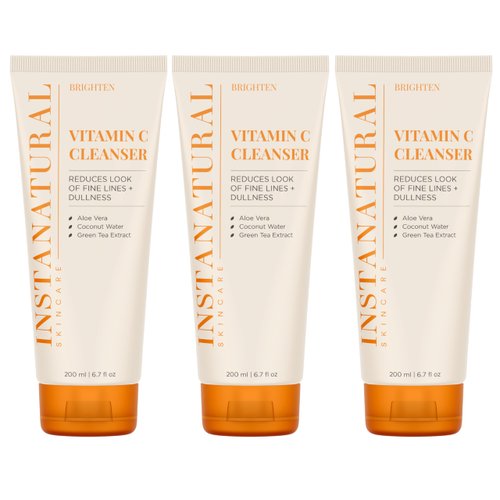 InstaNatural Vitamin C Cleanser Face Wash, Brightens and Reduces Signs of Aging, Fine Lines and Uneven Texture, with Coconut Water and Aloe Vera, 6.7 FL Oz - 3 Pack