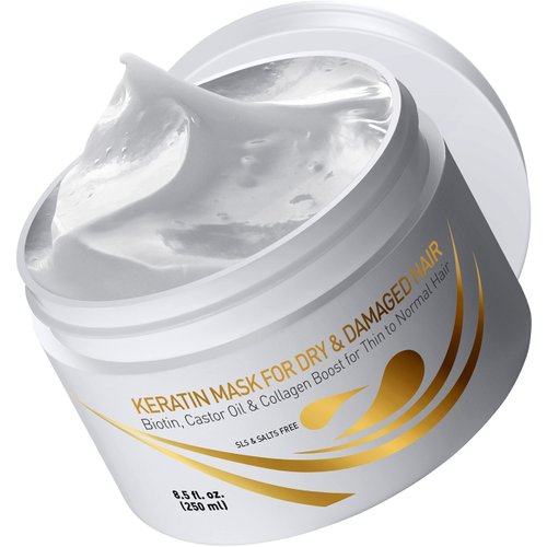 Vitamins Keratin Hair Mask Deep Conditioner - Biotin Collagen Protein & Castor Oil Repair for Dry Damaged or Color Treated Hair - Conditioning Treatment for Curly or Straight Thin Fine Hair