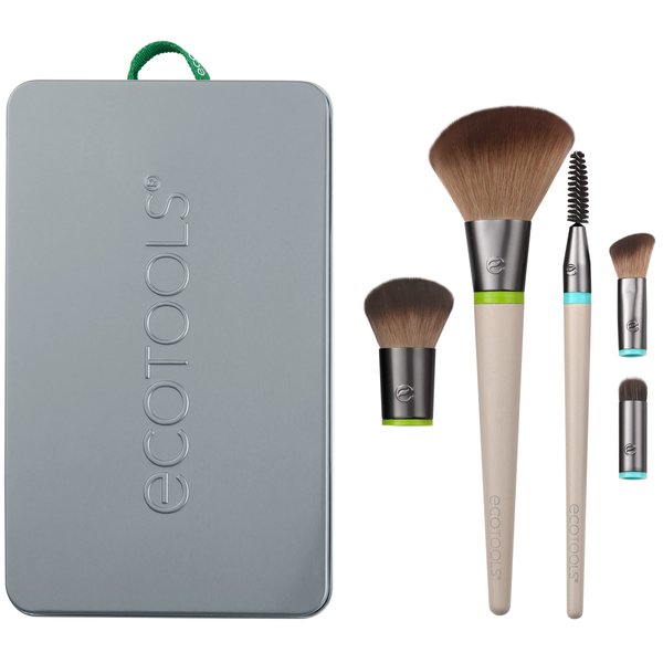 EcoTools Interchangeables Daily Essentials Total Face Makeup Brush Kit, Essential Oils, Multiuse Face Makeup Brushes, Bronzer, Blush, Powder, & Eyeshadow Brushes, Cruelty-Free & Vegan, 8 Piece Set