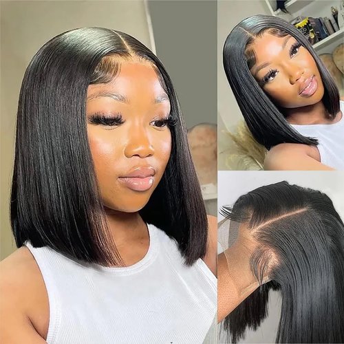 Tascal 5x5 Bob Wig Human Hair Straight Bob Lace Closure Wigs Human Hair 5x5 Short Bob Wigs for Black Women 150% Density Transparent Glueless Wigs Human Hair Pre Plucked with Baby Hair (12 Inch)