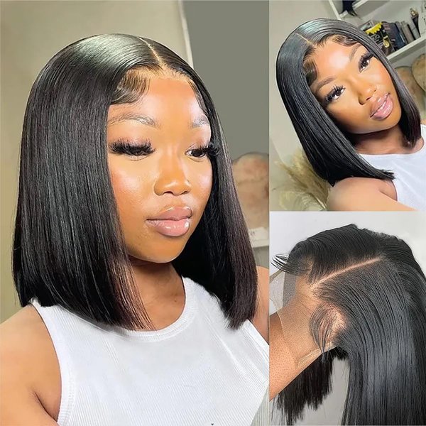 Tascal 5x5 Bob Wig Human Hair Straight Bob Lace Closure Wigs Human Hair 5x5 Short Bob Wigs for Black Women 150% Density Transparent Glueless Wigs Human Hair Pre Plucked with Baby Hair (12 Inch)