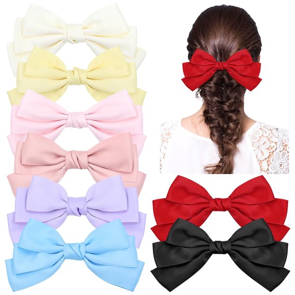Cinaci 8 Pieces Triple-layerd Bow Hair Clips Barrettes Alligator Hair Clips Hair Bow Accessories for Women Girls Teens Kids