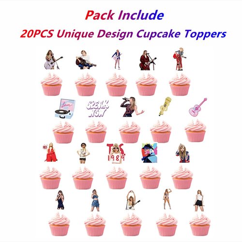 20pcs Taylor Singer Cupcake Toppers for Cake Decorations Taylor Birthday Party Supplies