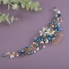 Rumtock Blue Rhinestones Beads Pearl Flower Long Hair Comb for Women Girls Wedding Bridal Boho Hair Piece Hair Styling Jewelry (Lake)