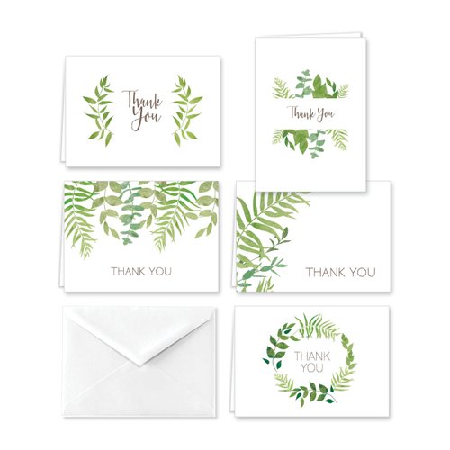 Paper Frenzy Elegant Ferns Thank You Note Cards and Envelopes - 25 pack