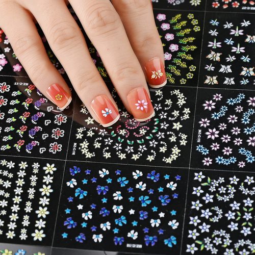 Flower Nail Stickers 30 Sheets Small Daisy Nail Art Stickers 3D Self Adhesive Pink Colorful Floral Nail Decals Spring Summer Floral Nail Supplies Exquisite Flower Nail Design for Women Manicure DIY