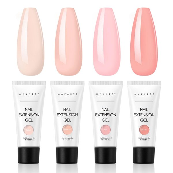 Makartt Poly Nail Gel Set 4 Nude Colors 15ML, Neutral Classic Color Gel Nail Builder Long Lasting Hard Gel for Nail Extension French Manicure Gel Acrylic Kit Gel Nail Builder Kit