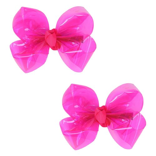 Adorable Waterproof Bow Hair Clips (Pack of 2): Colorful PVC Bow Clips for Summer Swimming Fun - Perfect Hair Accessories for Girls, Toddlers, and Teens (4 Inch-Hot Pink)
