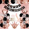 Rose Gold Birthday Decorations for Women Black Rose Gold Balloons Birthday Party Decoration Rosegold Happy Bithday Banner Sash Cake Topper Fringe Curtain Foil Balloon for Girls Birthday Party Supplies