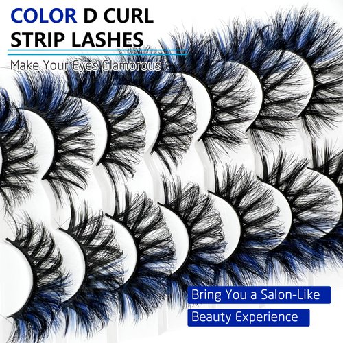 IFSOWDRA Colored Lashes Mink Wispy C/D Curl 3D Mink Strip Lashes Blue Color Lashes Natural Look Dramatic Long 20mm/25mm Cat Eye False Lashes Pack