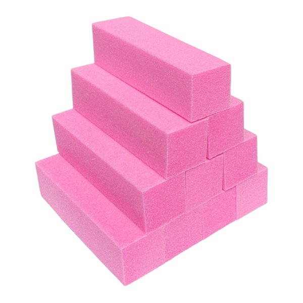 10 Pcs Nail Buffer Block for Acrylic and Natural Nails, 4 Sided Sanding Buffers for Gel Nails Fingernail Shine Buffing Filer Set, Professional Manicure Polisher Buffer Bulk Medium Grit (Pink)