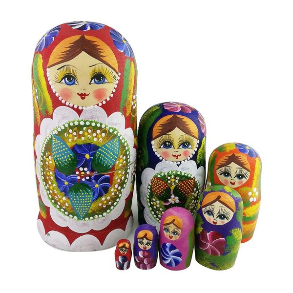 Winterworm® 7pcs Red Flowers and Berries Wooden Russian Nesting Dolls Matryoshka Russian Doll