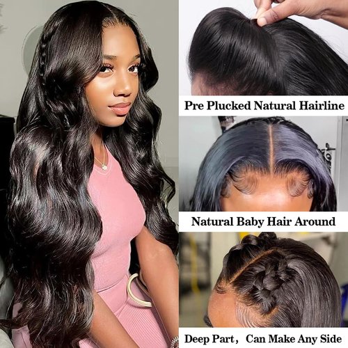 Benehair 26 Inch Body Wave Lace Front Wigs Human Hair 13x4 HD Lace Frontal Glueless Wigs Human Hair Pre Plucked with Baby Hair 180% Density Human Hair Wigs for Black Women Natural Black