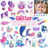 Sixberry Glitter Kids Temporary Tattoos for Girls, 12 Sheets Mermaid Unicorn Rainbow Butterfly Waterproof Fake Tattoos for Toddler Teen Little Girls Sparkly Birthday Party Favors Goodie Bags Stuffers