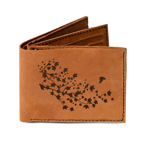 Men's Flying Birds Silhouette Handmade Genuine Leather Trifold Wallet MHLT_05