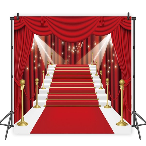 INRUI Red Curtain Stage Photography Background Red Carpet Film Red Curtain Stars Celebrity Party Banner Backdrop (8x8FT)