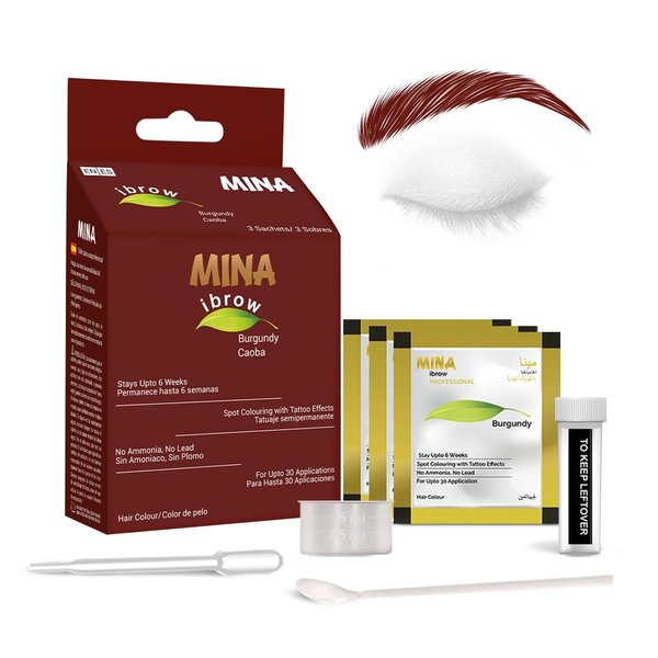 Mina ibrow Hair Color Burgundy|Natural Spot coloring Hair Tinting Powder, Water and Smudge Proof | No Ammonia, No Lead with 100% Gray Converge|Vegan and Cruelty free