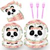 Welliboom 96PSC Panda Birthday Party supplies，Panda Party Favors,Panda Party Plates and Napkins Set For 24 Guests, Panda party decorations for Kids (Pink panda)