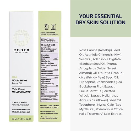 Codex Labs Bia Nourishing Face Oil - Hydration, Moisturizing & Smoothing - For Dry Skin, Sensitive Skin, All Skin Types - With Omega-3, Rosehip Oil, Vitamin E - Cruelty-Free, Vegan Skincare (30ml)