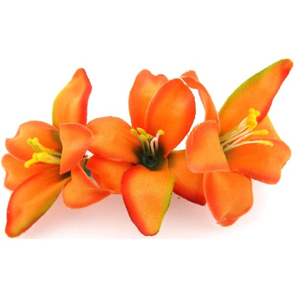 Triple 2.5 Inch Tropical Orange Lily Silk Flower Hair Clip with Teeth