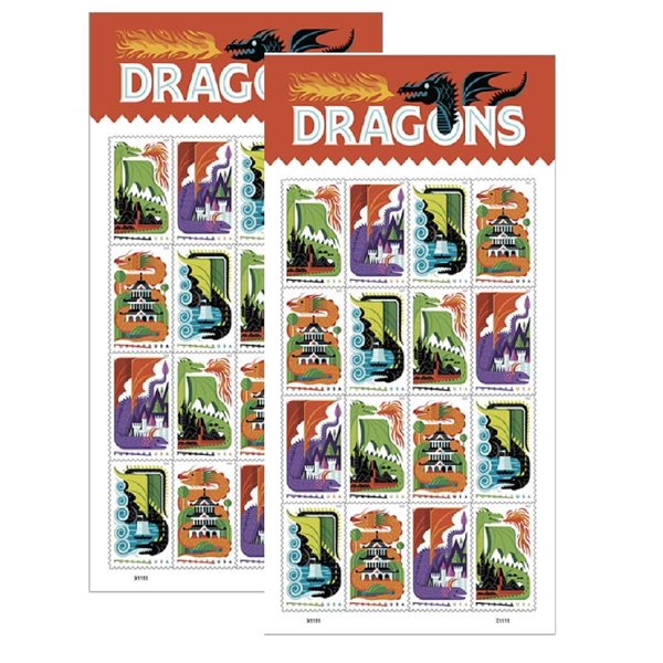Dragons - 2018 USPS Forever First Class Postage Stamps (2 Sheets of 16)