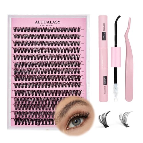 ALUDALASY Lash Clusters DIY Lash Extension Kit 240PCS Lash Cluster Wispy 30D40D 9-16mm MIX D Curl Lash Cluster Bond and Seal Waterproof &Tweezer Individual Eyelash Extension Kit for Self Use (30D+40D)
