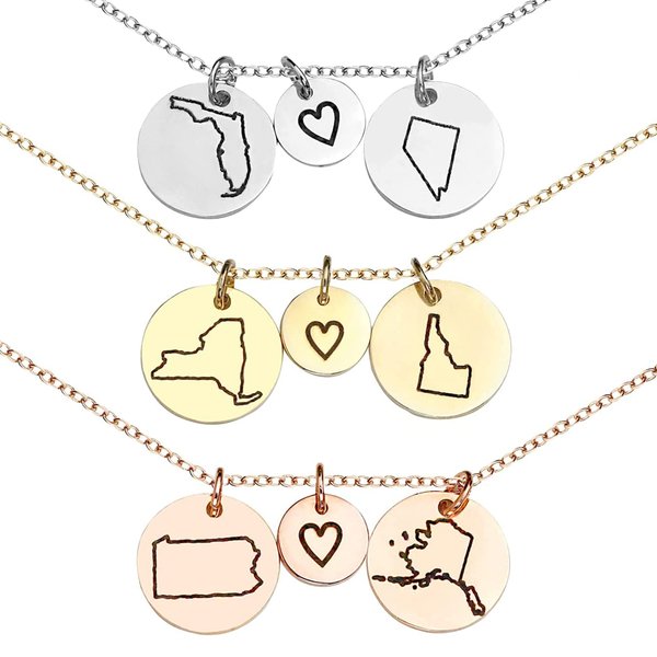 Best Friend Necklace Long Distance Friendship Gifts Women Two State Necklace Jewelry Mother Daughter Relationship Mother's Day Gift -CN-LDS