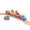 Maxim Enterprise, inc. Kids Circus Train with Steam Engine, 2 Cars, Caboose, 3 Wooden Animals, Colorful Hardwood Railway Set with Easy Magnetic Connectors, Sensory Learning Toy Train