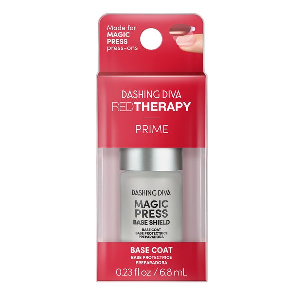 Dashing Diva Red Therapy Magic Press Base Shield - Protective Base Coat for Press On Nails - Prolongs Wear, Protects Nail - 0.23 Fl Oz