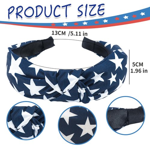 Fulasiteu 6pcs 4th of July Headband for Women, Fourth of July Red White and Blue Knotted Wide Top Knot American Flag Patriotic Headbands, 4th of July Accessories Memorial Independence Day Party Favors
